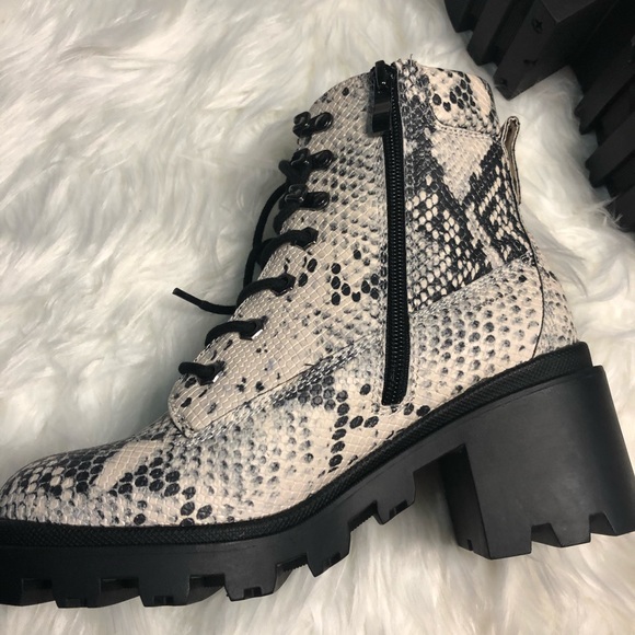 NWT Madden Girl - Black Snake Print Faux Leather Combat Boots - Picture 3 of 6